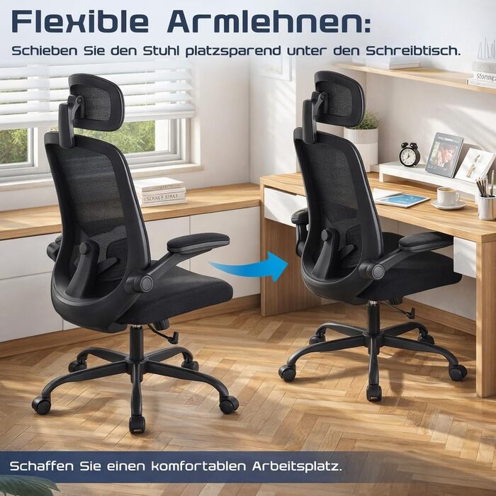 Ергономічне офісне крісло DUMOS, ігрове крісло з регульованим підголівником, підлокітниками, письмове крісло, обертове крісло з поперековою опорою, крісло керівника з сітки, захисне для спини, вантажопідйомність 150 кг, чорний колір