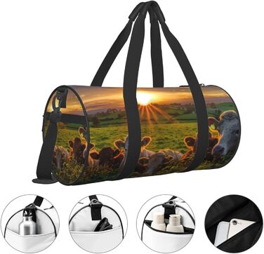Спортивна сумка, дорожня сумка, сумка для подорожей, з принтом корівки, сумка на нічліг, чорна, універсальний розмір