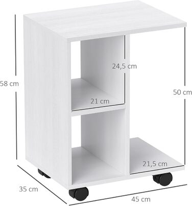Журнальний столик HOMCOM C-подібної форми на колесах, переносний диванний столик, для невеликих приміщень, 45 x 35 x 58 см, білий