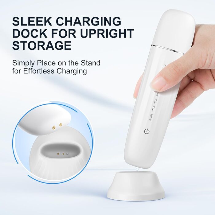 Пристрій для ультразвукового пілінгу для обличчя, ANLAN IPX7 Водонепроникний ультразвуковий скраб для шкіри 6 в 1 пристрій для очищення обличчя Синя червона лампа для очищення пор обличчя з зарядною базою Type-C