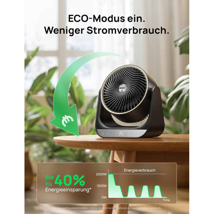 Кімнатний вентилятор-обігрівач Dreo, електричний обігрівач потужністю 2000 Вт з пультом дистанційного керування та термостатом, 7 режимів, захист від перегріву та перекидання, портативний обігрівач для всієї кімнати, чорний, обігрівач для всієї кімнати 71
