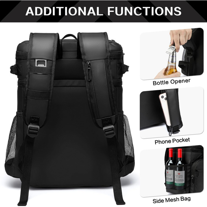 Рюкзак-холодильник Laripwit, 54 банки, термосумка-холодильник, великий ізольований двоярусний рюкзак з охолоджувальним відділенням для чоловіків та жінок - ідеально підходить для пікніків, подорожей, кемпінгу, тактичного використання та пляжів, 33 л - чор