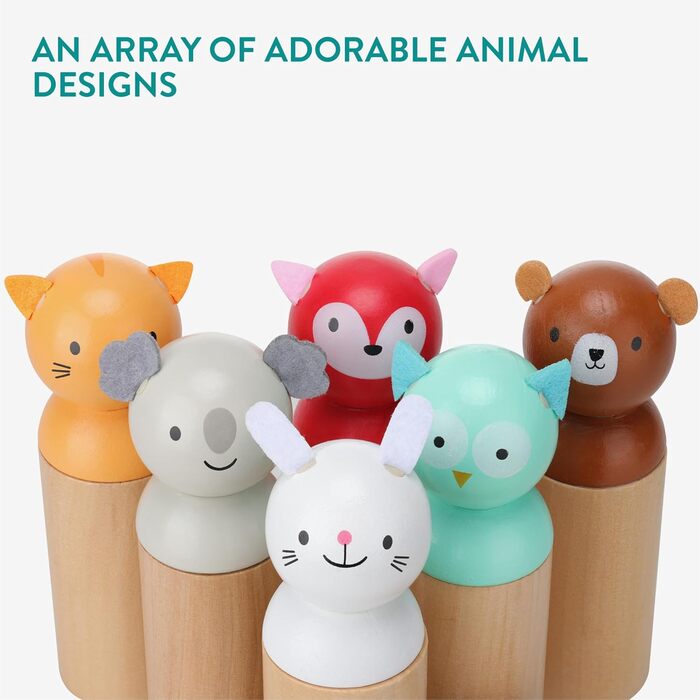 Набір для боулінгу Navaris для дітей - Гра Skittles для дітей - Дерев&39яні кеглі - Іграшка для вулиці для дітей віком від 2 років - Дерев&39яна гра Skittles - 6 предметів