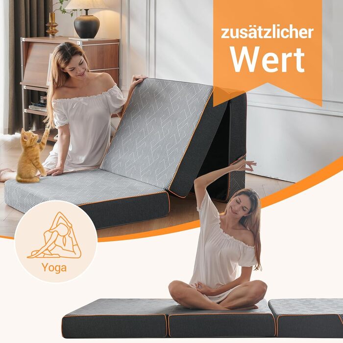 Зонний розкладний матрац 195x75x15 см, складний матрац для гостей та кемпінгу, піна з ефектом пам&39яті середньої жорсткості для оптимального комфорту сну, портативний з ручкою, сертифікований Oeko-Tex (сірий) 75x195x15 см, 7-