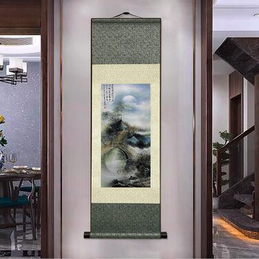 Шовковий живопис Азіатський настінний декор Водоспад Річка Пейзажний живопис - вода Сільський красивий китайський художній настінн