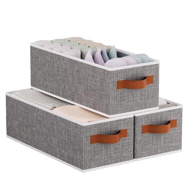 Складаний кошик для зберігання з 3 предметів, кошики для зберігання з ручкою, органайзер для гардеробу, коробки для зберігання для ванних кімнат, шаф та полиць, 38x15,5x13 см, сірий, 3 шт. сірого кольору