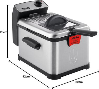 Фритюрниця з нержавіючої сталі Princess 183001 ємністю 3 літри, масляним фільтром і функцією холодної зони, срібло