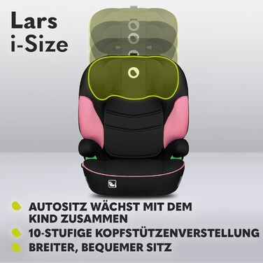 Дитяче автокрісло LIONELO LARS i-Size 100-150 см, група 2 3, бічний захист 10 градусів, регулювання підголівника, зручні підлокітн