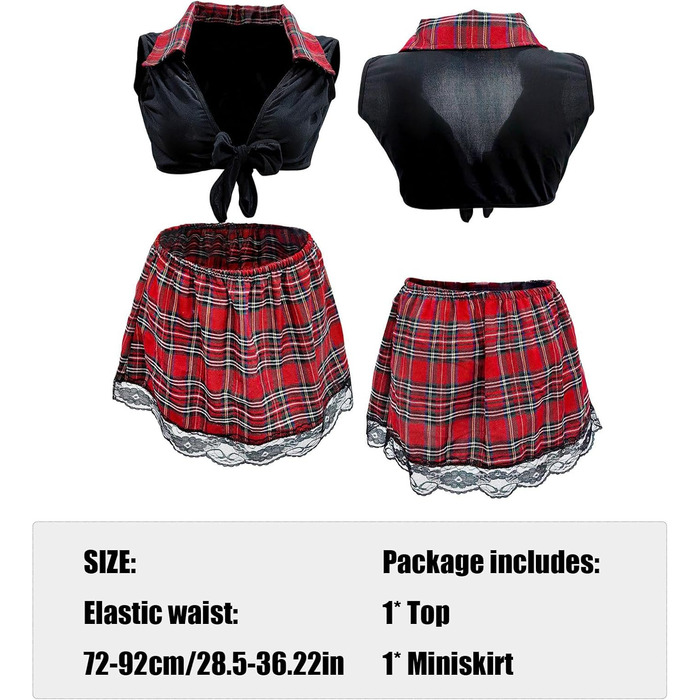 Костюм школярки з 2 предметів для рольової гри, косплей-набір з міні-спідницею-плісою, лялька, сексуальна студентська уніформа для Хеллоуїна, карнавалу та тематичних вечірок, жіноча нічна білизна чорного кольору