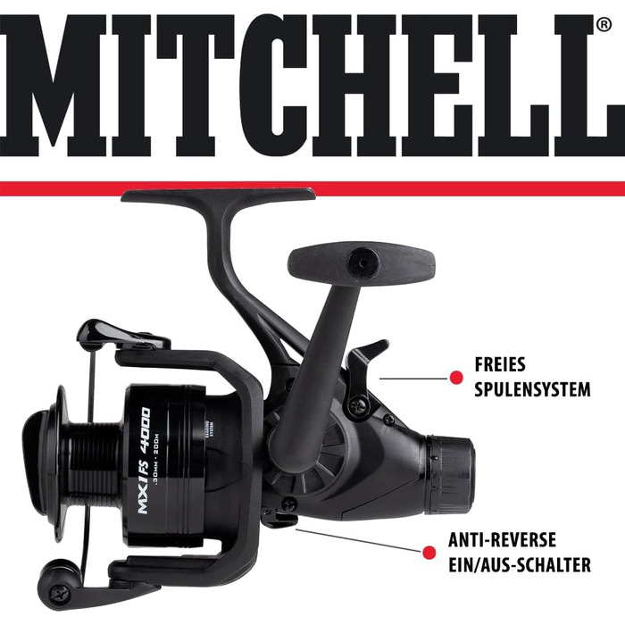Котушка для риболовлі Mitchell MX1 FS 6500 з вільною шпулькою та без волосіні - спінінгова котушка та котушка з вільною шпулькою для рибалок - міцна, легка алюмінієва конструкція. Без шпульки 4000