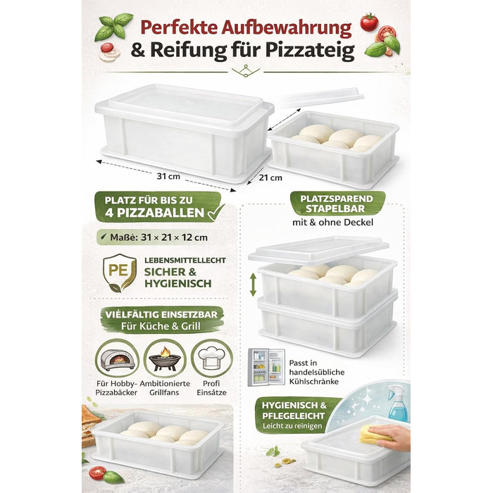 Коробка для тіста для піци 1 кришка - мала версія для менших холодильників 3212 см Зроблено в Італії Коробка для розстойки, форма для тіста для піци Коробка для тіста для кульок тіста для піци, контейнер для тіста для піци, 1