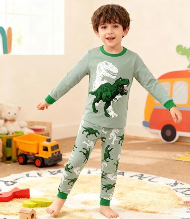 Піжами для хлопчиків з динозаврами, комплект піжами з довгими рукавами, дитячий бавовняний зимовий нічний одяг, розміри 98, 104, 110, 116, 122, 128, 134, викрійка 4, 8-9 років