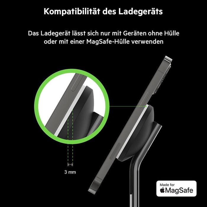 Бездротовий зарядний пристрій Belkin 2-в-1 з MagSafe, (15 Вт, зарядна підставка для iPhone для швидкої зарядки iPhone 14 серії, Ai