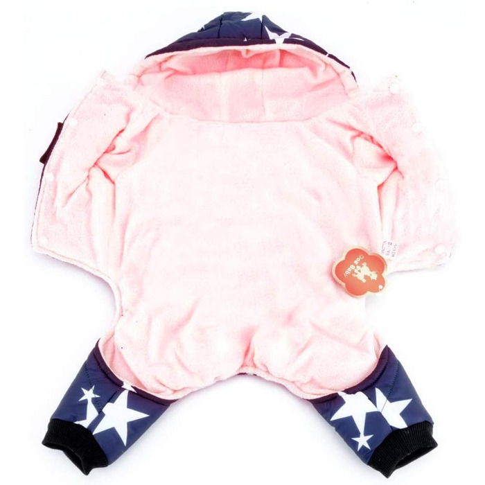 Зимовий комбінезон SELMAI для маленьких собак, на флісовій підкладці, пояс із зірками, капюшон, комбінезон, штани-чотириногі, зимові пальто, цуценята, собаки, чихуахуа, одяг, спорядження, синій, розмір MM (горя 26 см спина 25 см груди 37 см) синій