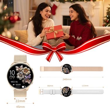 Жіночий круглий смарт-годинник із функцією телефону, фітнес-трекер із сенсорним екраном 1,39 дюйма, пульсометром, монітором SpO2, монітором сну, монітором менструального циклу, понад 120 спортивних режимів, крокоміром для iOS та Android (рожево-золотистий