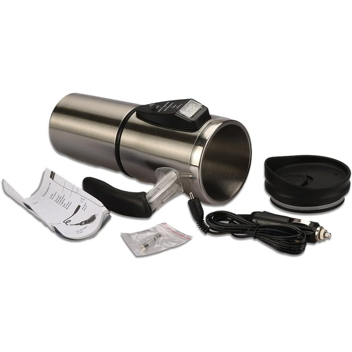 Дорожня кружка InGenious з підігрівом з нержавіючої сталі з 4 рівнями нагріву, адаптером для прикурювача 12 В та місткістю 450 мл