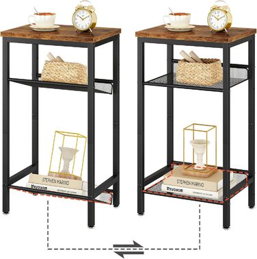 Журнальний столик YMYNY, тумбочка з регульованими полицями та ніжками, телефонний столик, столик для дивана з дерева, металевий каркас, індустріальний стиль, для вітальні, спальні, офісу, рустикальний коричневий HST005H 1-елементний рустикальний коричневи