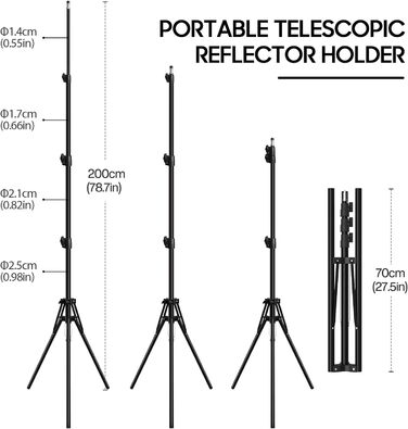 Рефлектор Spardar 110CM 5 в 1 зі штативом, круглий складаний відбивач (розсіювач і золотий/сріблястий/білий/чорний рефлектор для фотозйомки) з тримачем рефлектора та висувним кронштейном 200см для студійної фотозйомки Світловідбивач та набір штативів