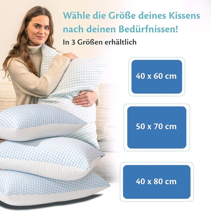 Подушка для шиї Ella 40x80 Ергономічна подушка з регульованим наповнювачем Ортопедична подушка від болю в шиї Підходить для сну на боці, спині та животі з чохлом, який можна прати, 40x80 см