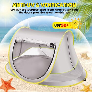 Розкладний пляжний намет із захистом від ультрафіолету 50, пляжний намет для немовлят та малюків, 140x95x60 см, портативний, надзвичайно легкий, захист від сонця, вітрозахисний, пляжний намет для пікніків, садовий, дорожній з сумкою для перенесення, сірий