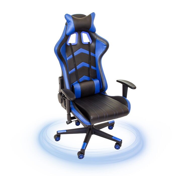 Ігрове крісло NATIV з механізмом гойдання Офісне крісло з регульованою висотою Обертове робоче крісло Підлокітники з регульованою висотою Чорний/Синій До 150 кг Штучна шкіра Захист від гніву 16 кг, чорний/синій