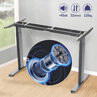 Каркас столу AIMEZO з регулюванням висоти та 2 двигунами, електричне регулювання висоти каркасу столу, захист від зіткнень та функція пам&39яті, сірий