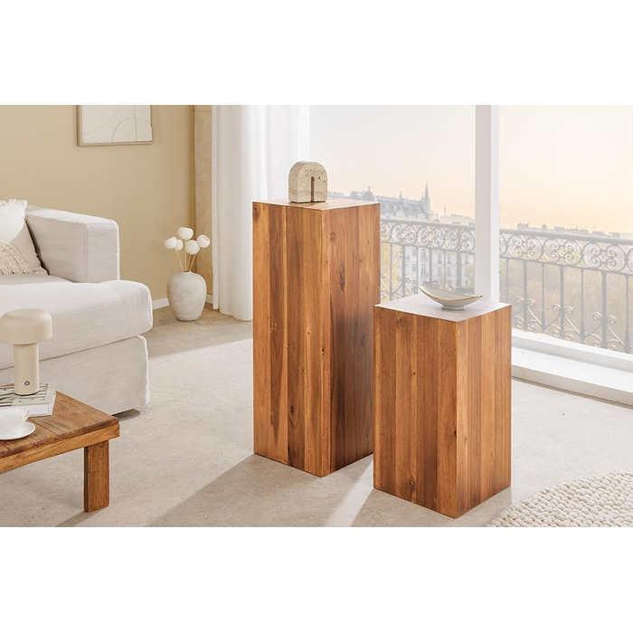 Декоративна колона з масиву дерева COLUMNA - 75 см - коричнева акація, журнальний столик, колона з дерева, декор для вітальні 75 см