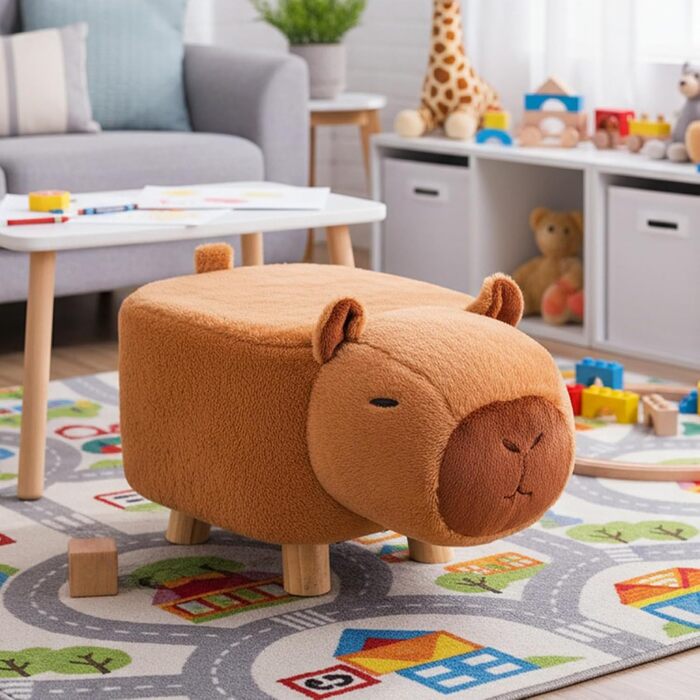 Стільчик у формі капібари з мультфільму - дитячий стільчик для сидіння, безшумна лавка на поворотних колесах для щоденних занять, дерев&39яне сидіння у формі тварин із заокругленим дизайном, домашні меблі, грайливе місце для відпочинку в передпокої та віт
