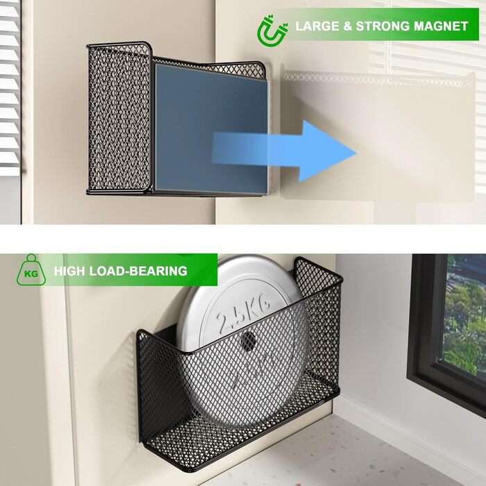 Магнітні полиці-кошики, контейнери, тримачі для органайзерів, стійки для зберігання, контейнери для холодильника, дошки, шафки - для дому, кухні, пральні, офісу, школи (, чорний/великий)
