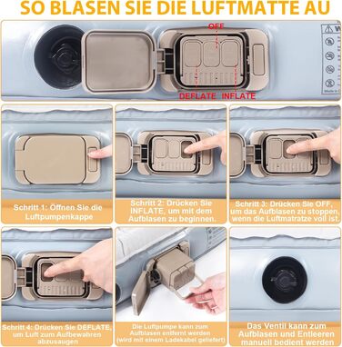 Надувний матрац KMZ SUV із вбудованим електричним насосом - потовщений та флокований матрац для подорожей та кемпінгу - вантажопідйомність 300 кг - сірий