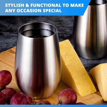 Келихи для вина з нержавіючої сталі Tru Blu Steel, з подвійними стінками, ізольовані, з кришкою - набір 2, металевий келих для вин