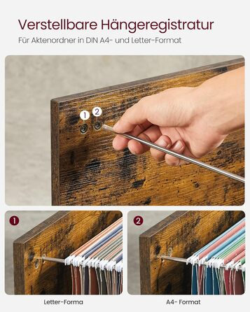 Мобільна картотечна шафа VASAGLE з 3 шухлядами та коліщатками, відкриті відділення, для документів формату DIN A4 та Letter, підставка для принтера, промисловий дизайн, вінтажний коричнево-чорний OFC041B01 Вінтажний коричневий чорний