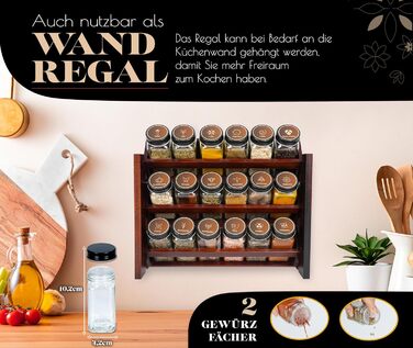 Елегантна підставка для спецій з темного дерева, настінна та настінна, 18 баночок для спецій, 25 етикеток, органайзер для спецій, підставка для спецій, кухонна полиця, вінтажна дерев&39яна підставка для спецій - підвісна система підставок для спецій - збе