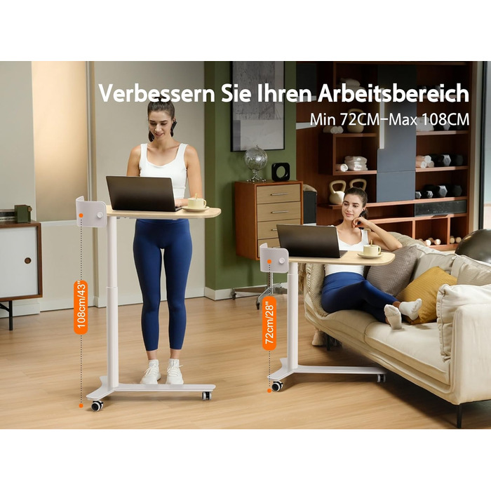 С-подібний журнальний столик, регульований по висоті з колесами, мобільний стіл з шухлядами, невеликий столик для ноутбука з регульованою висотою, пневматичний стоячий стіл для дивана, ліжка, вітальні, дуб, 75 x 45 см