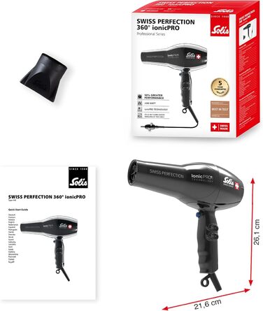 Іонний фен з технологією ionicPRO професійне сушіння та укладка обертовий на 360 кабель у комплекті насадка-концентратор чорний, 360 ionicPRO 440