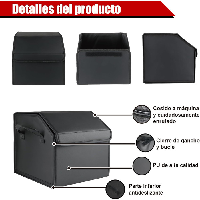 Складаний органайзер для багажника з PU-шкіри багатофункціональний контейнер для автомобіля, позашляховика та пікапа велика місткість нековзна основа водонепроникний (PU)