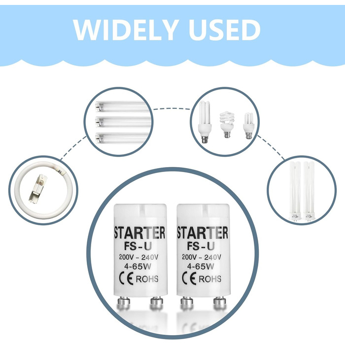 Стартер для люмінесцентних ламп, люмінесцентний для одноконтурної світлодіодної трубки лампи longlife light люмінесцентної лампи довготривалий стартер для люмінесцентних ламп LED лампи (6*4-65W), 6 шт.
