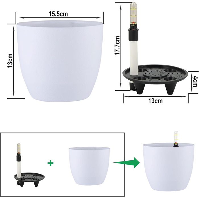 Самополивний квітковий горщик з індикатором води, білий, набір з 5 шт. , 15 см, самополивний горщик, резервуар для води, кашпо, кашпо для використання в приміщенні та на вулиці, самополивний горщик