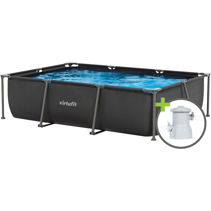 Прямокутний басейн VirtuFit Frame - Frame Pool - Frame Pool - 300 x 210 см - Включає фільтруючий насос і картридж - Швидке встановлення