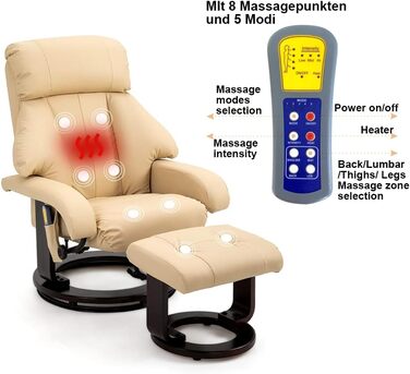 Крісло-реклама Mingone з функцією відкидання, електричне крісло для телевізора з підставкою для ніг, масажне крісло з функцією підігріву, крісло для телевізора для вітальні, поворотне на 360, штучна шкіра, бежевий