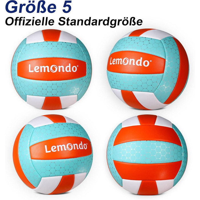Волейбольний м'яч Lemondo, Розмір 5, М'який поліуретан (PU), Водонепроникний та нековзний, Для приміщень та вулиці (з насосом)