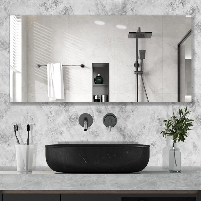 Інфрачервоний обігрівач дзеркала 800 Вт, інфрачервоний обігрівач дзеркала для ванної кімнати з пультом дистанційного керування 120x60 см, електричний обігрівач із захистом від перегріву - WiFi (Tuya Smart) - сертифікований TV. 800 Вт - 120x60 см