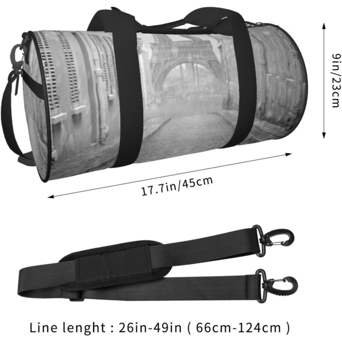 Дорожня сумка Паризький шарм з Ейфелевою вежею, вулицею Парижа та червоною парасолькою. Спортивна сумка для чоловіків та жінок, сумка-мішок, спортивна дорожня сумка.