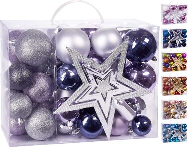 Набір різдвяних кульок 50 предметів фіолетові та срібні BRUBAKER