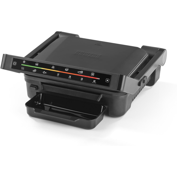 Цифровий контактний гриль N8WERK у версії Midnight 6 програм гриля 2000 Вт Сенсорний дисплей зі світлодіодним зворотним відліком кольору знімні пластини для гриля Антипригарне покриття Піддон для крапель жиру