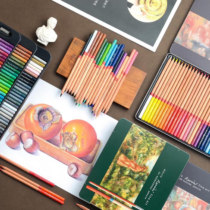 Кольорові олівці MARCO для дорослих - набір із 120 яскравих кольорів, ідеальні професійні олівці для живопису олією, дерев&39яні олівці, кольорові олівці в залізній коробці для студентів-художників та професіоналів, упаковка із 120 олійних олівців