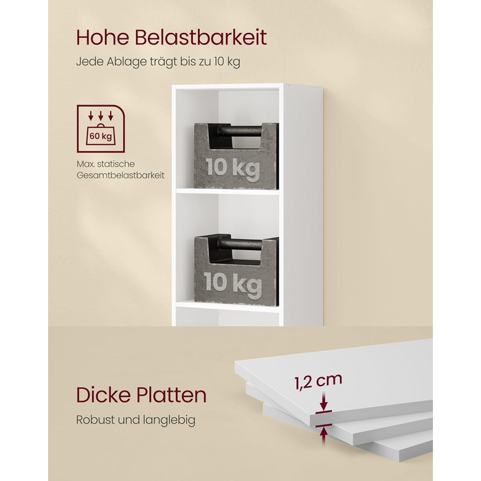 Колекція Custos - Книжкова полиця, 5-ярусна полиця, Відкрита полиця для зберігання, 24 x 30,2 x 134,2 см, для вітальні, домашнього офісу, їдальні, Хмарно-білий LBC419W01 5 ярусів (30,2Ш см) Хмарно-білий