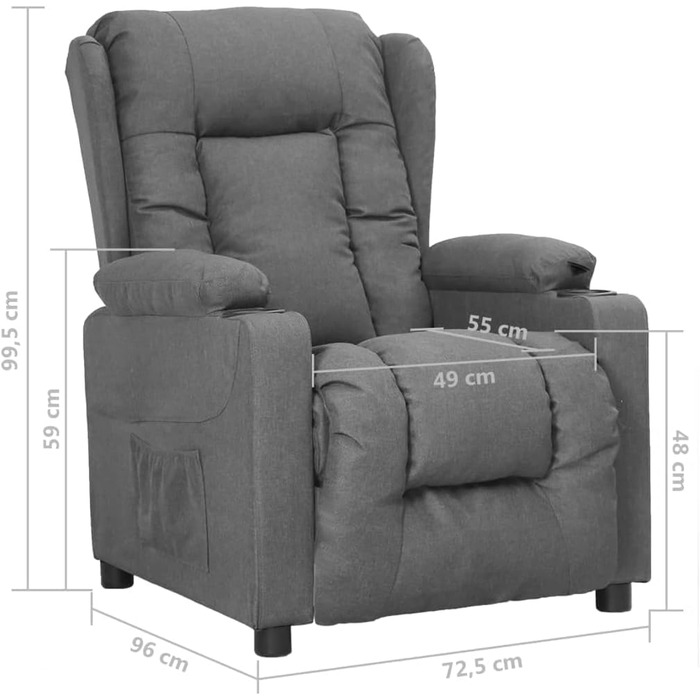 Крісло-реклайнер, регульоване крісло з 2 підставками для чашок, крісло для телевізора з функцією відкидання, м&39яке крісло-реклайнер, світло-сіра тканина