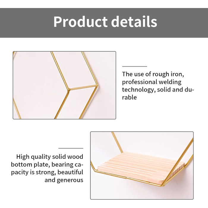 Шестигранна настінна полиця з металу з 3, золоті декоративні підвісні полиці лофт настінні полиці, настінна полиця для оздоблення