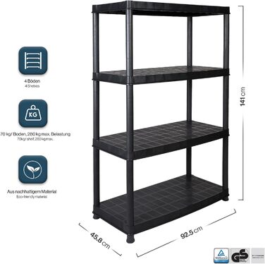 Міцний стелаж Kreher XL за вигідною ціною 92,5 x 45,8 x 141 см з 4 полицями та загальним навантаженням 280 кг Сертифіковано TV Rheinland.